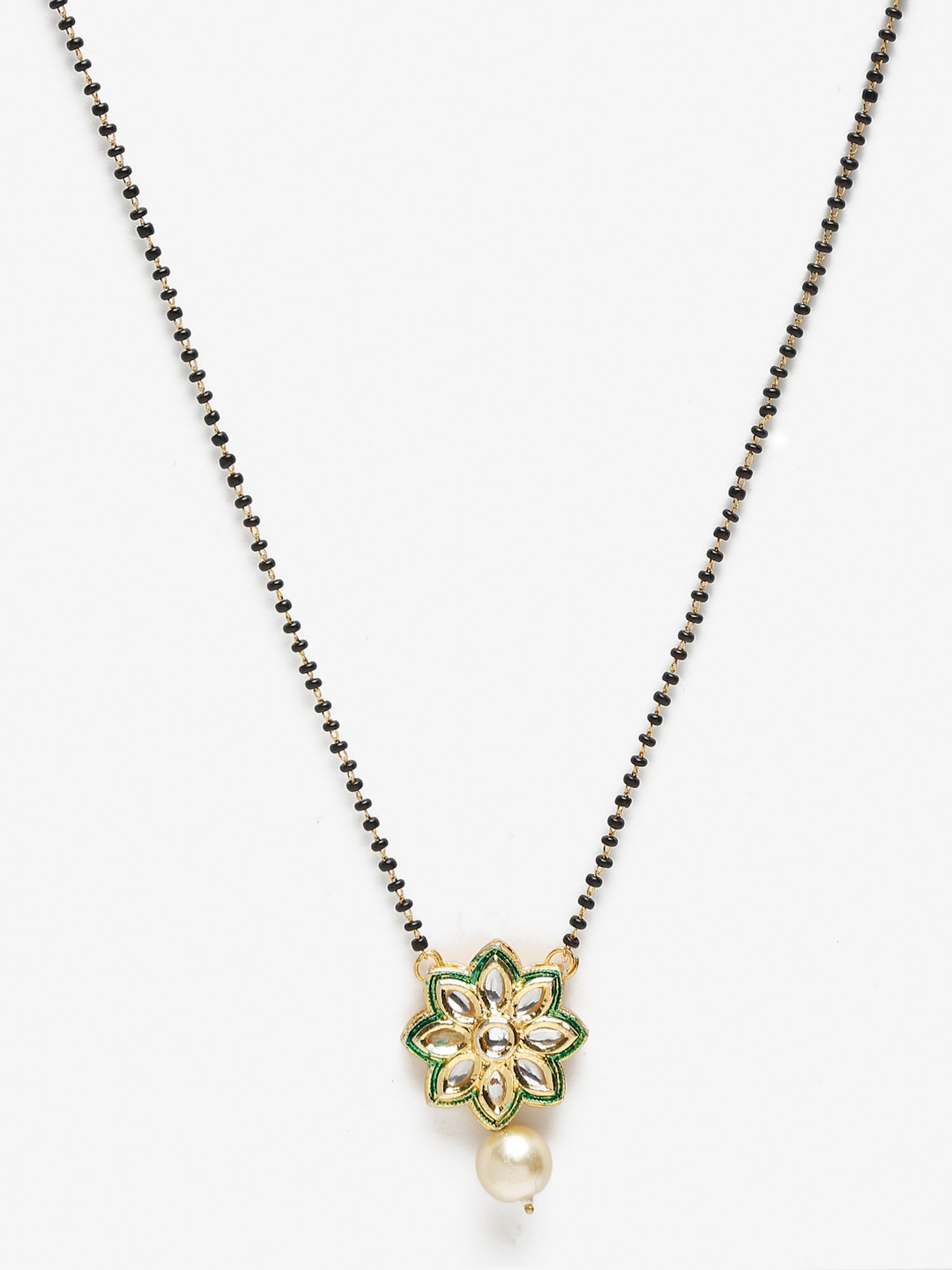 Gold-Plated Black Beaded White Kundan Studded Handcrafted Mangalsutra - Ruby Raang - Distacart