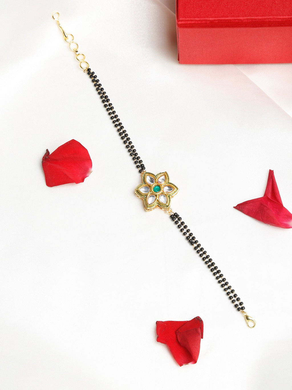 Black Gold-Plated Kundan Studded Mangalsutra Bracelet - Ruby Raang - Distacart