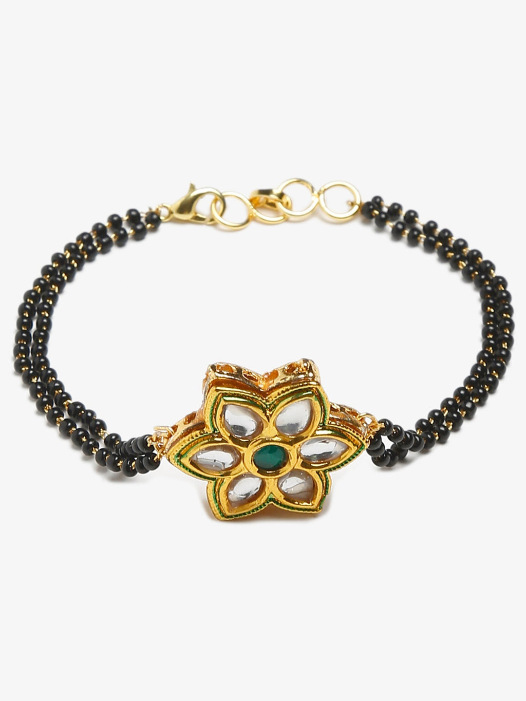 Black Gold-Plated Kundan Studded Mangalsutra Bracelet - Ruby Raang - Distacart