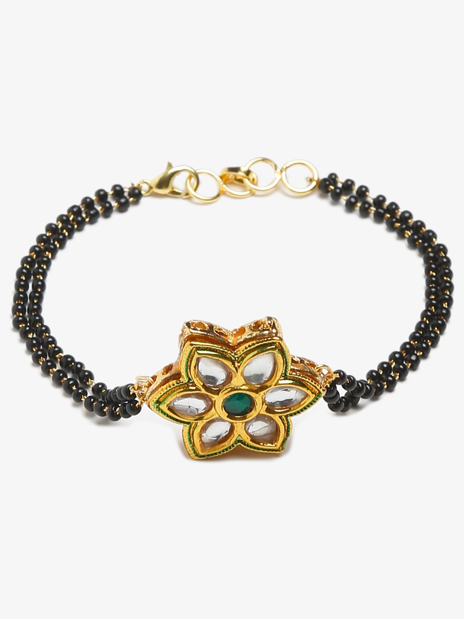 Black Gold-Plated Kundan Studded Mangalsutra Bracelet - Ruby Raang - Distacart