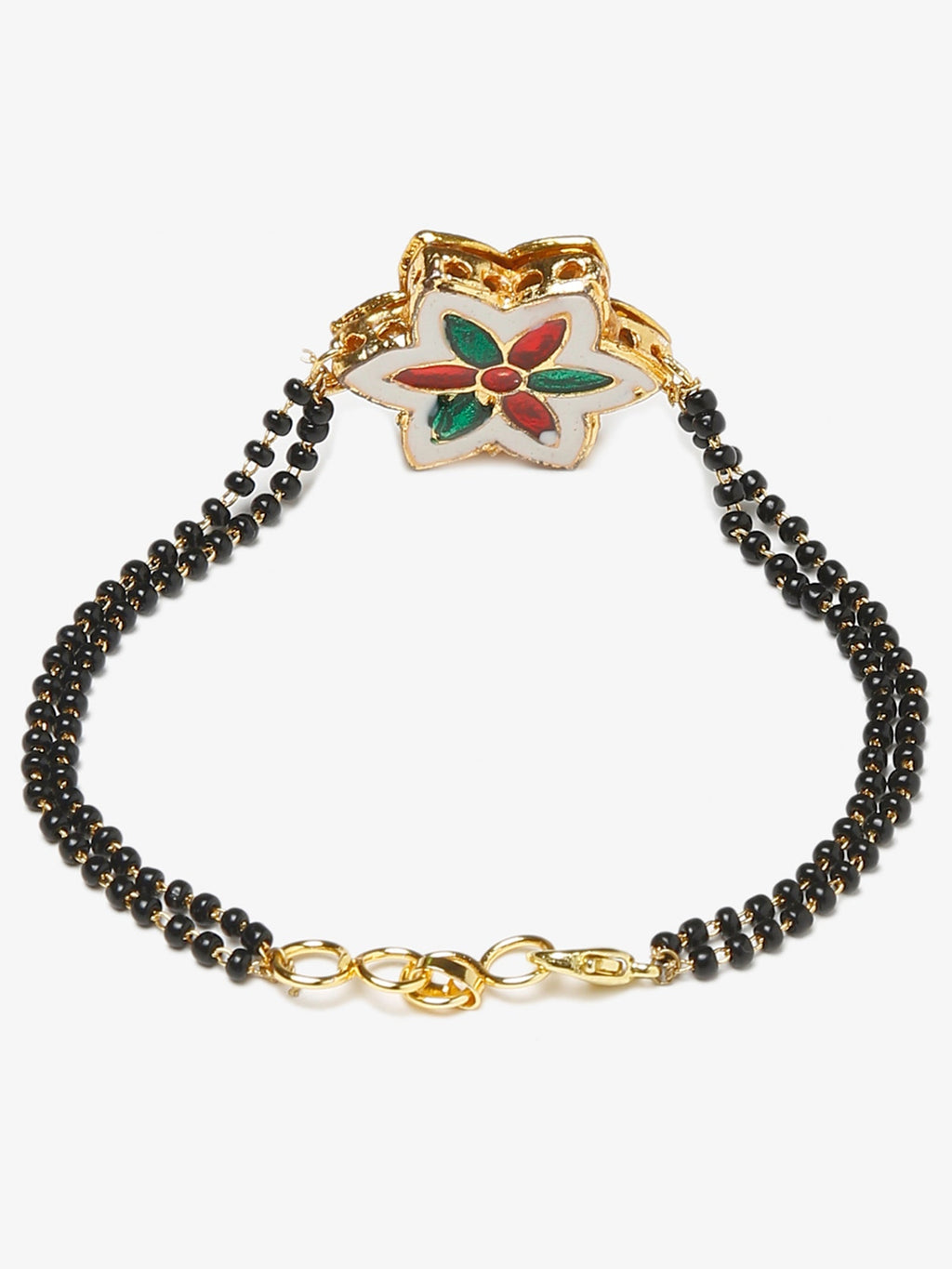 Black Gold-Plated Kundan Studded Mangalsutra Bracelet - Ruby Raang - Distacart