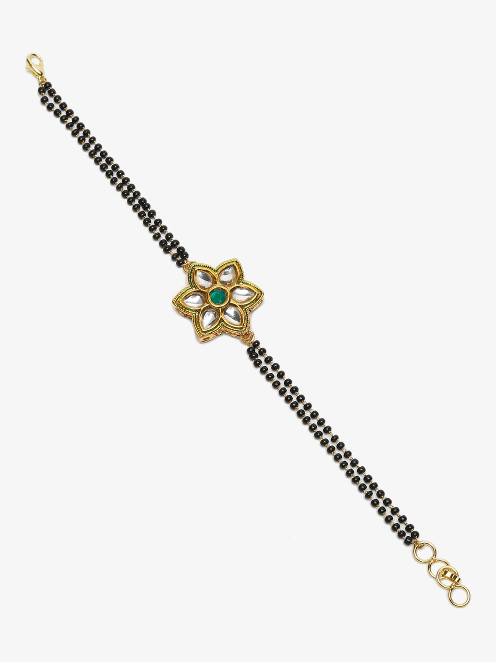 Black Gold-Plated Kundan Studded Mangalsutra Bracelet - Ruby Raang - Distacart