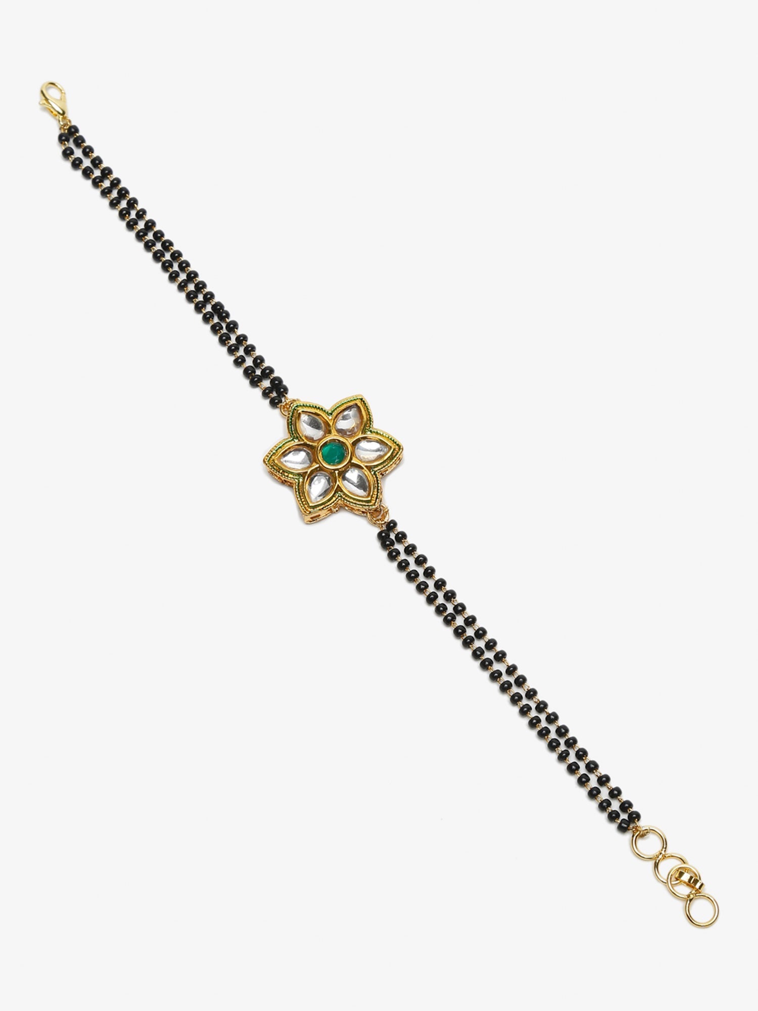 Black Gold-Plated Kundan Studded Mangalsutra Bracelet - Ruby Raang - Distacart