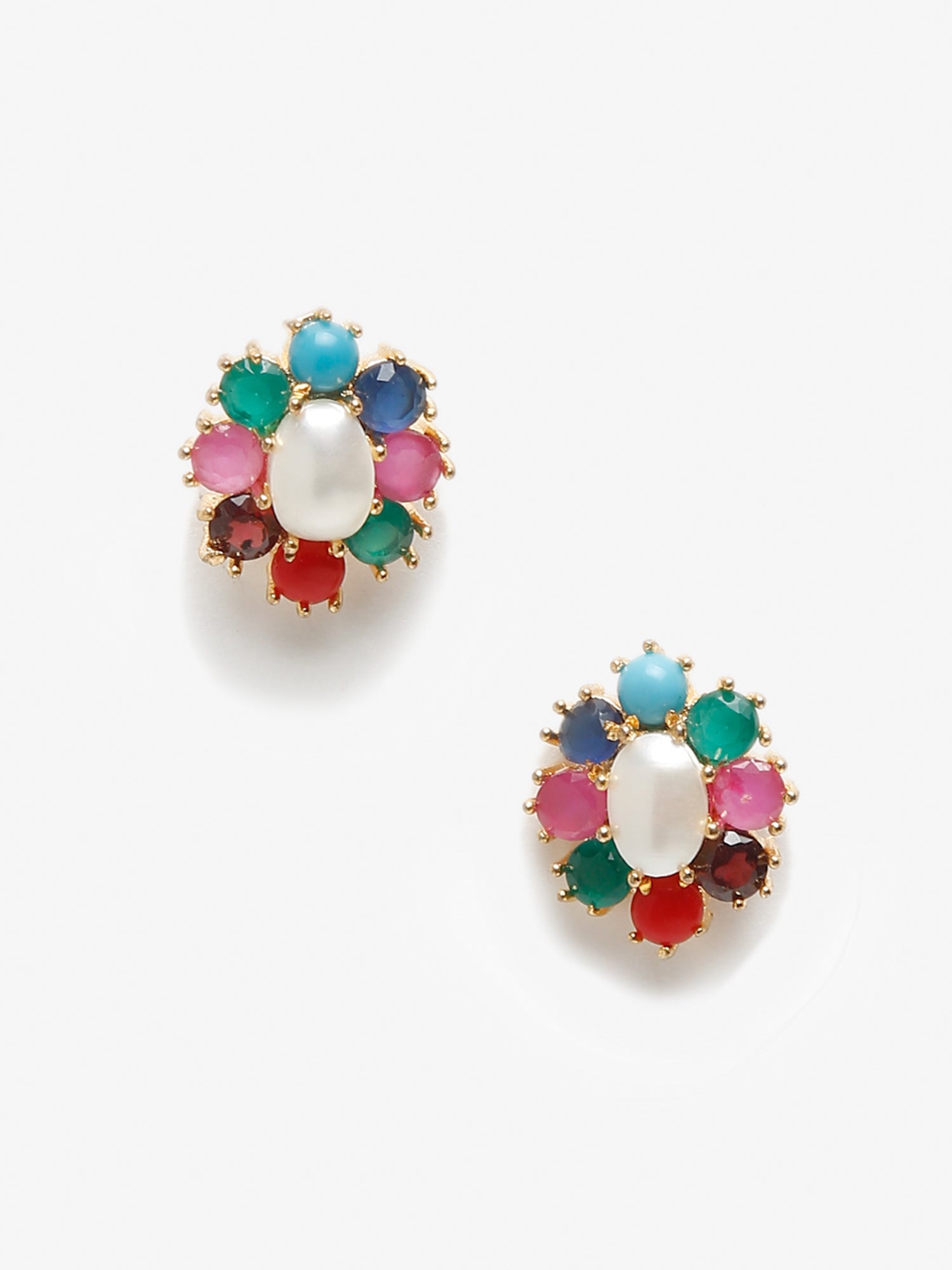 Multicoloured Gold-Toned Contemporary Studs Earrings - Ruby Raang - Distacart