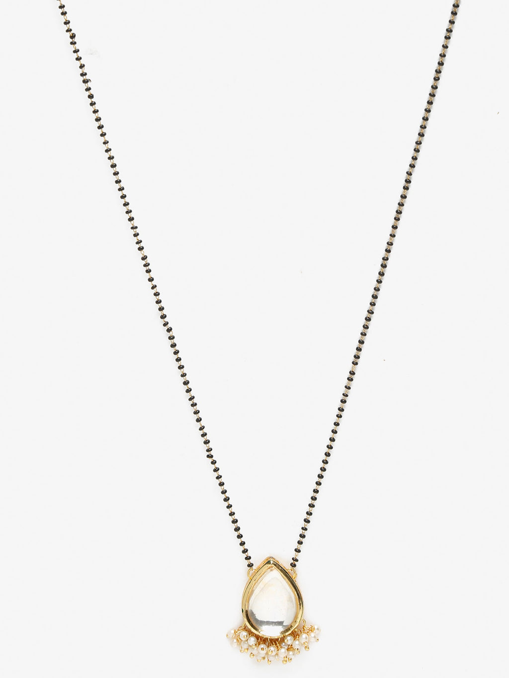 Gold-Plated White Black Kundan-Studded Beaded Mangalsutra - Ruby Raang - Distacart