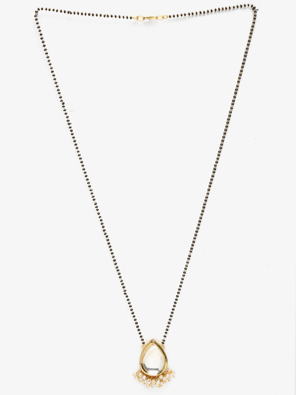 Gold-Plated White Black Kundan-Studded Beaded Mangalsutra - Ruby Raang - Distacart