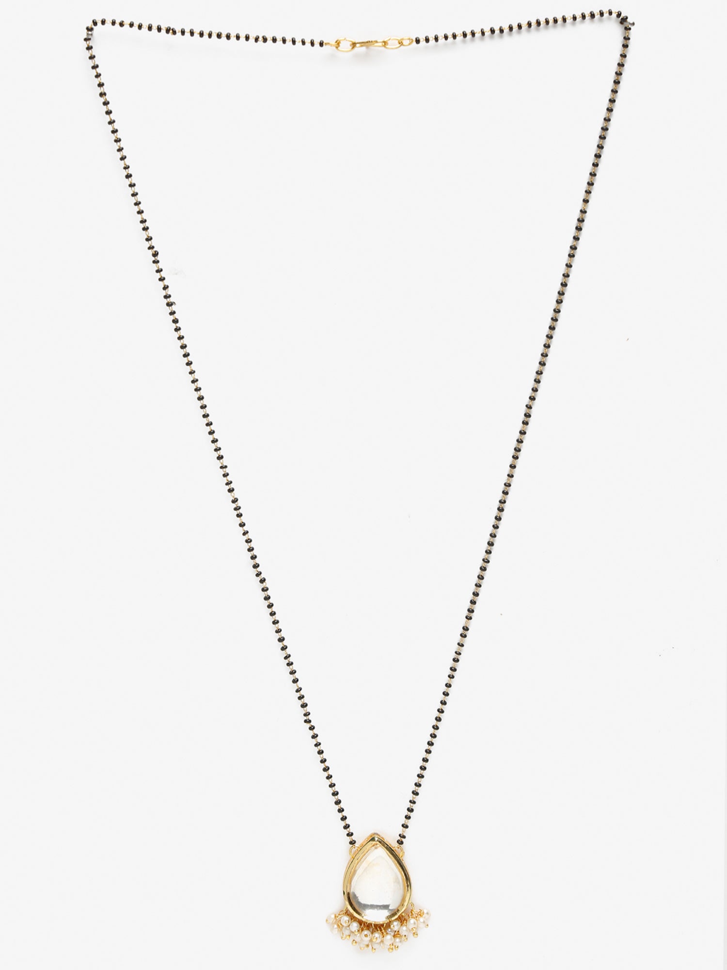 Gold-Plated White Black Kundan-Studded Beaded Mangalsutra - Ruby Raang - Distacart