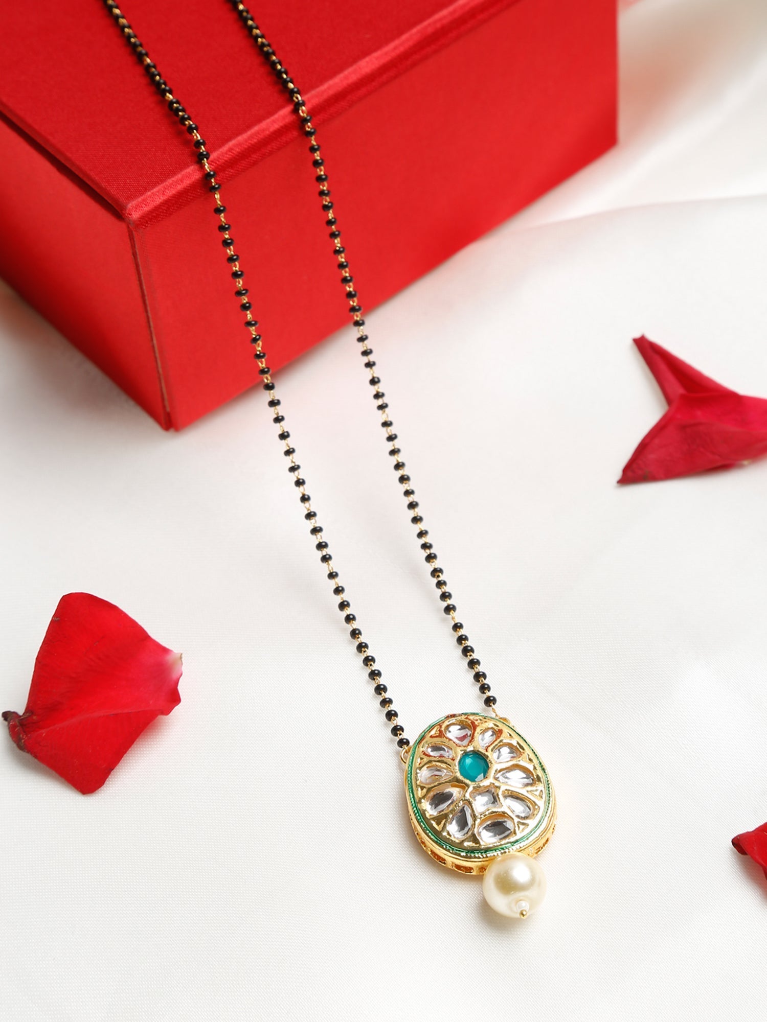 Black Gold-Plated Kundan Mangalsutra - Ruby Raang - Distacart