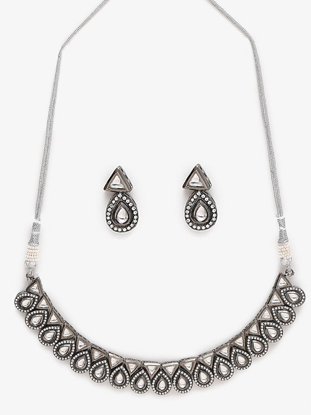 Silver Kundan Choker With Earrings And Maang Tikka - Ruby Raang - Distacart