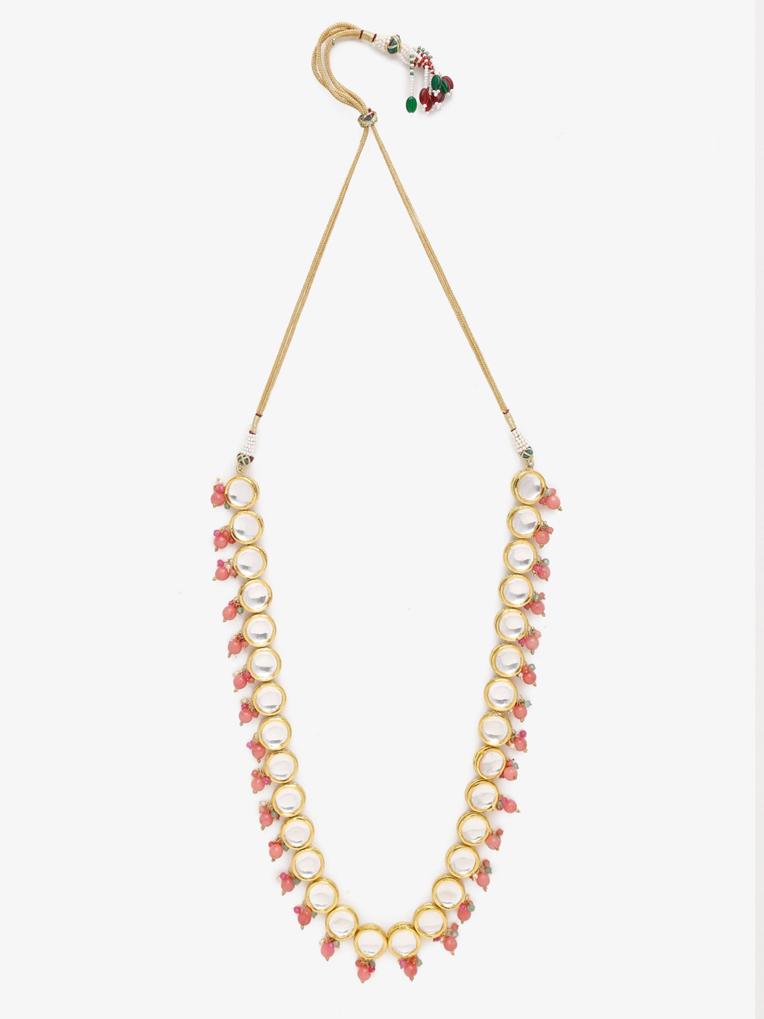 Gold-Plated Pink Kundan Pearls Studded Necklace - Ruby Raang - Distacart