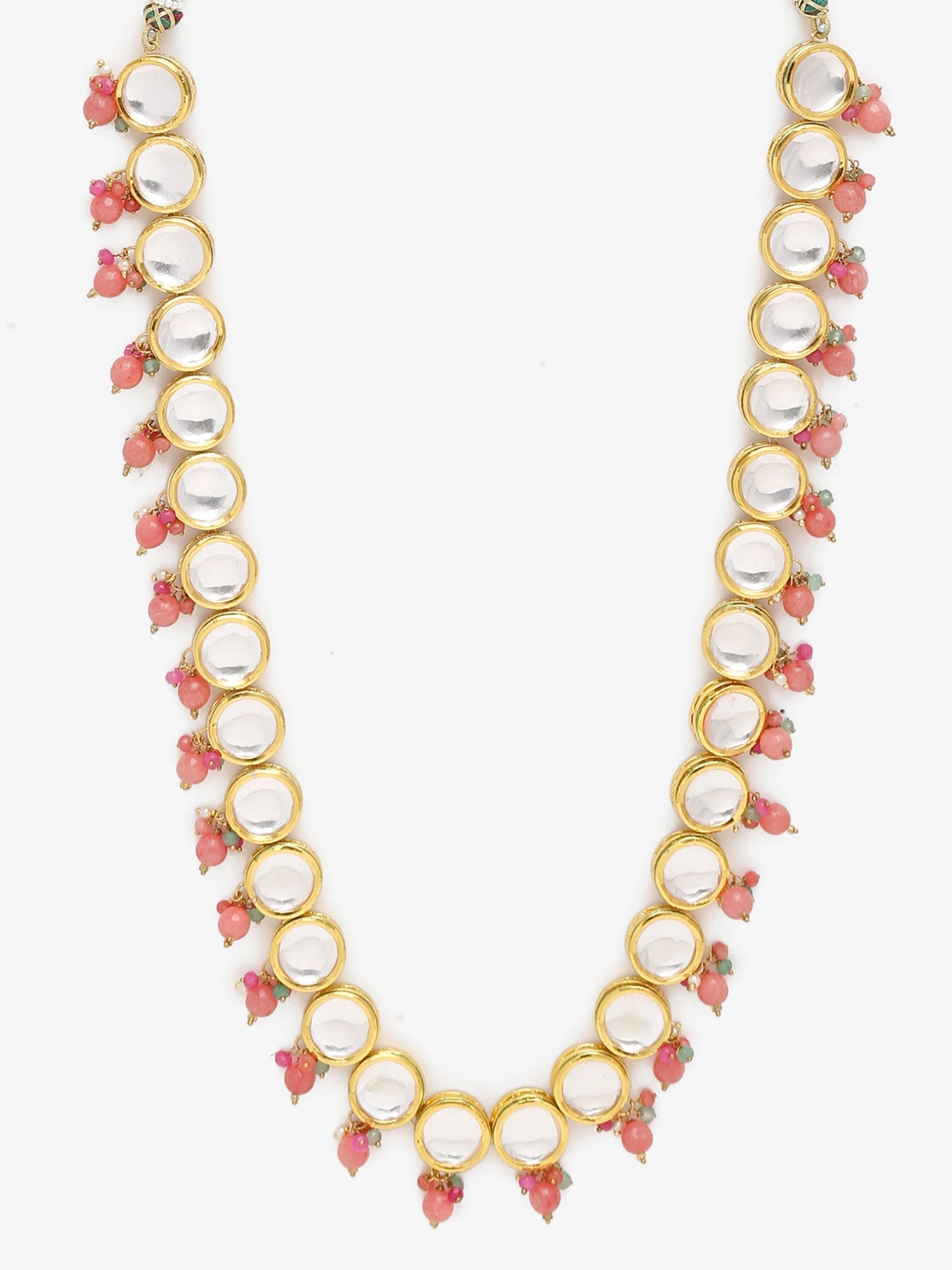 Gold-Plated Pink Kundan Pearls Studded Necklace - Ruby Raang - Distacart