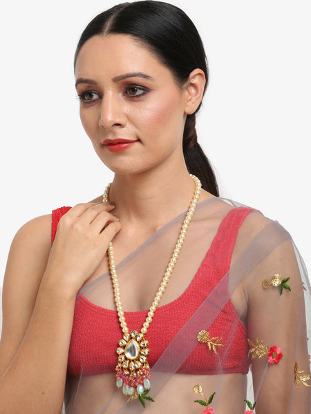 Gold-Toned Pink Gold-Polished Handcrafted Necklace - Ruby Raang