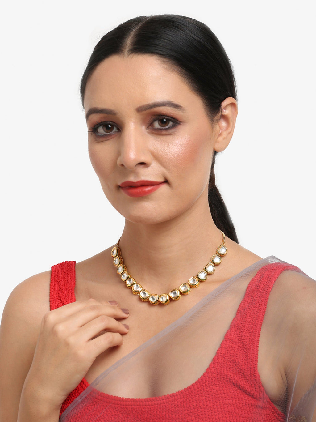Gold-Plated Kundan Choker Necklace - Ruby Raang - Distacart