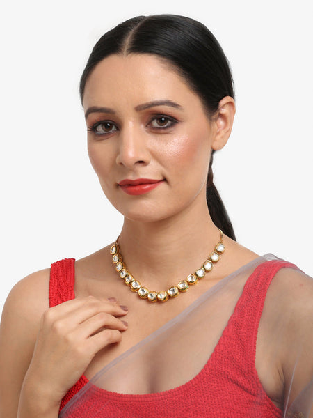 Women's Gold-Polished Kundan Choker Necklace - Ruby Raang