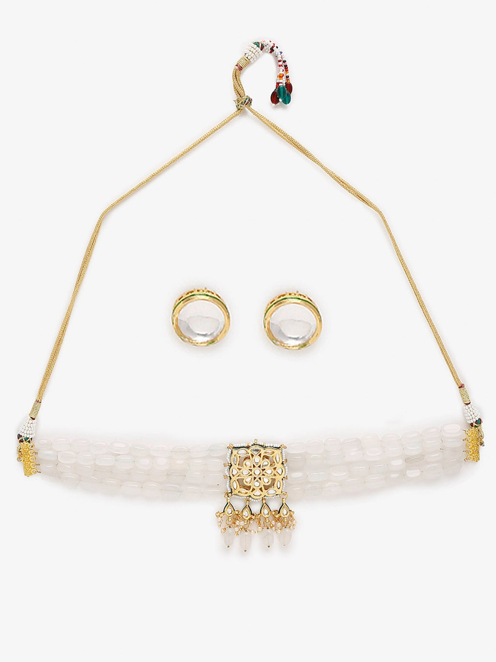 Gold-Plated White Kundan Stone Studded Handcrafted Jewellery Set - Ruby Raang - Distacart