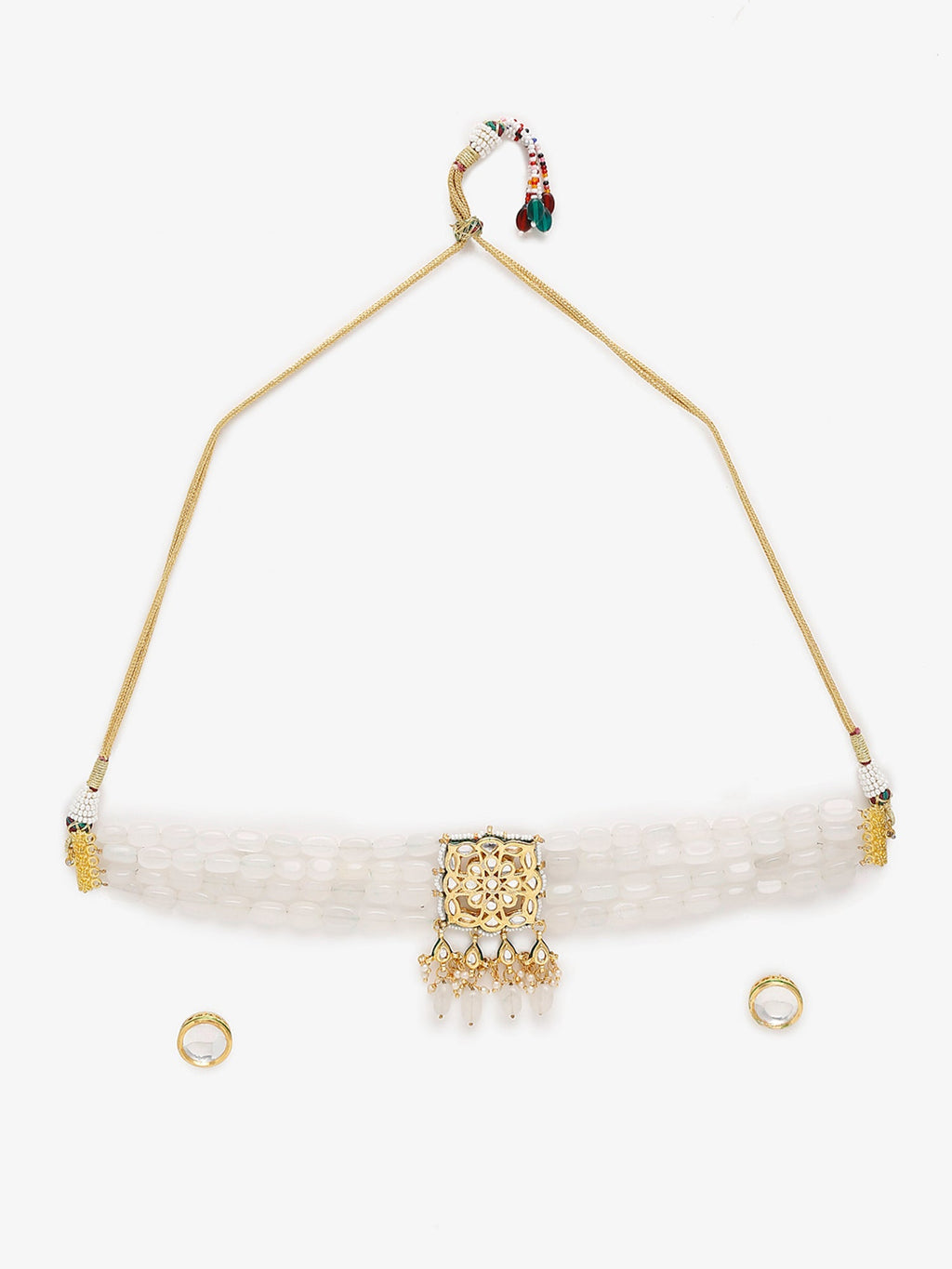 Gold-Plated White Kundan Stone Studded Handcrafted Jewellery Set - Ruby Raang - Distacart