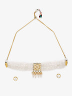 Gold-Plated White Kundan Stone Studded Handcrafted Jewellery Set - Ruby Raang - Distacart