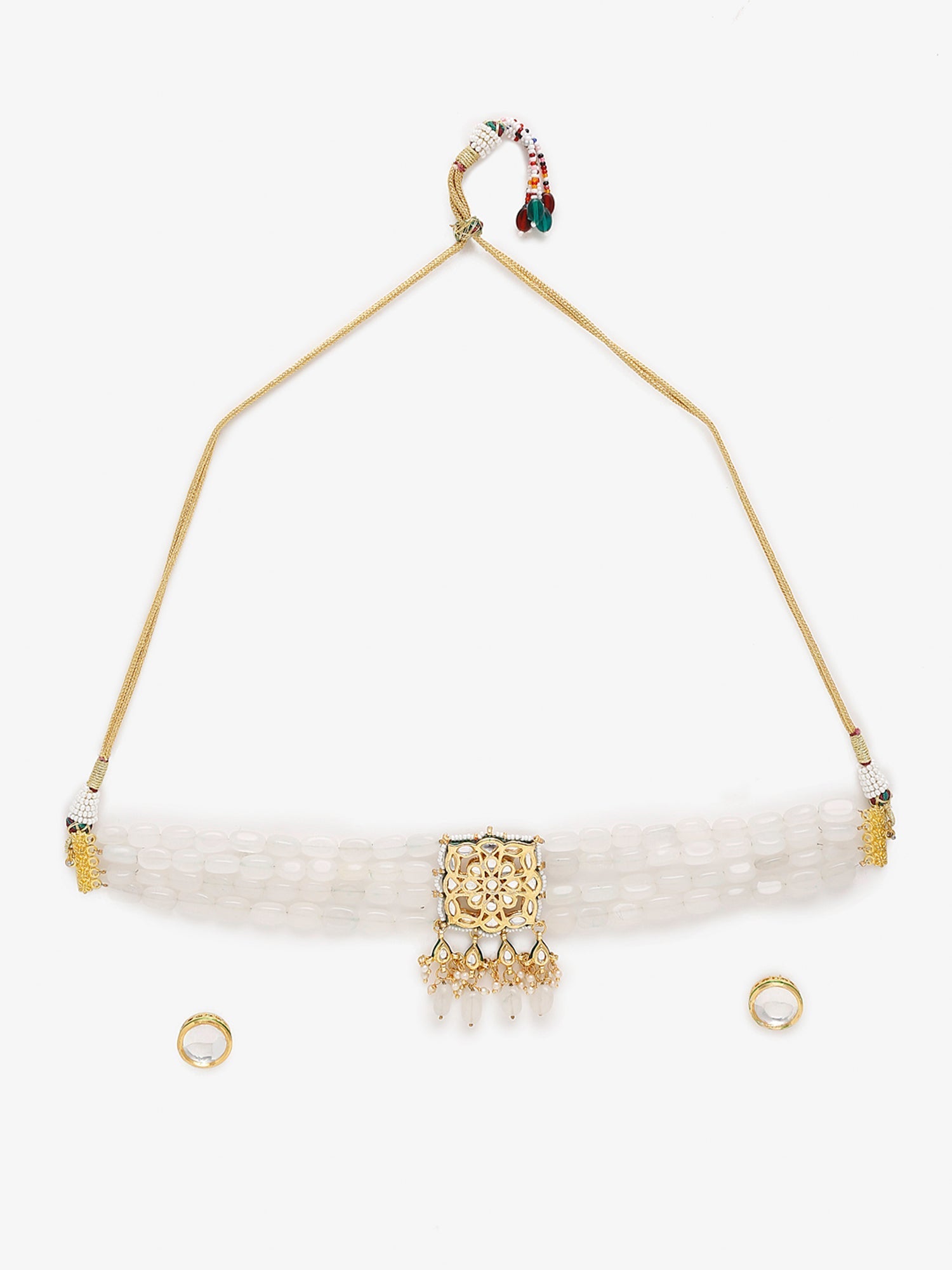 Gold-Plated White Kundan Stone Studded Handcrafted Jewellery Set - Ruby Raang - Distacart