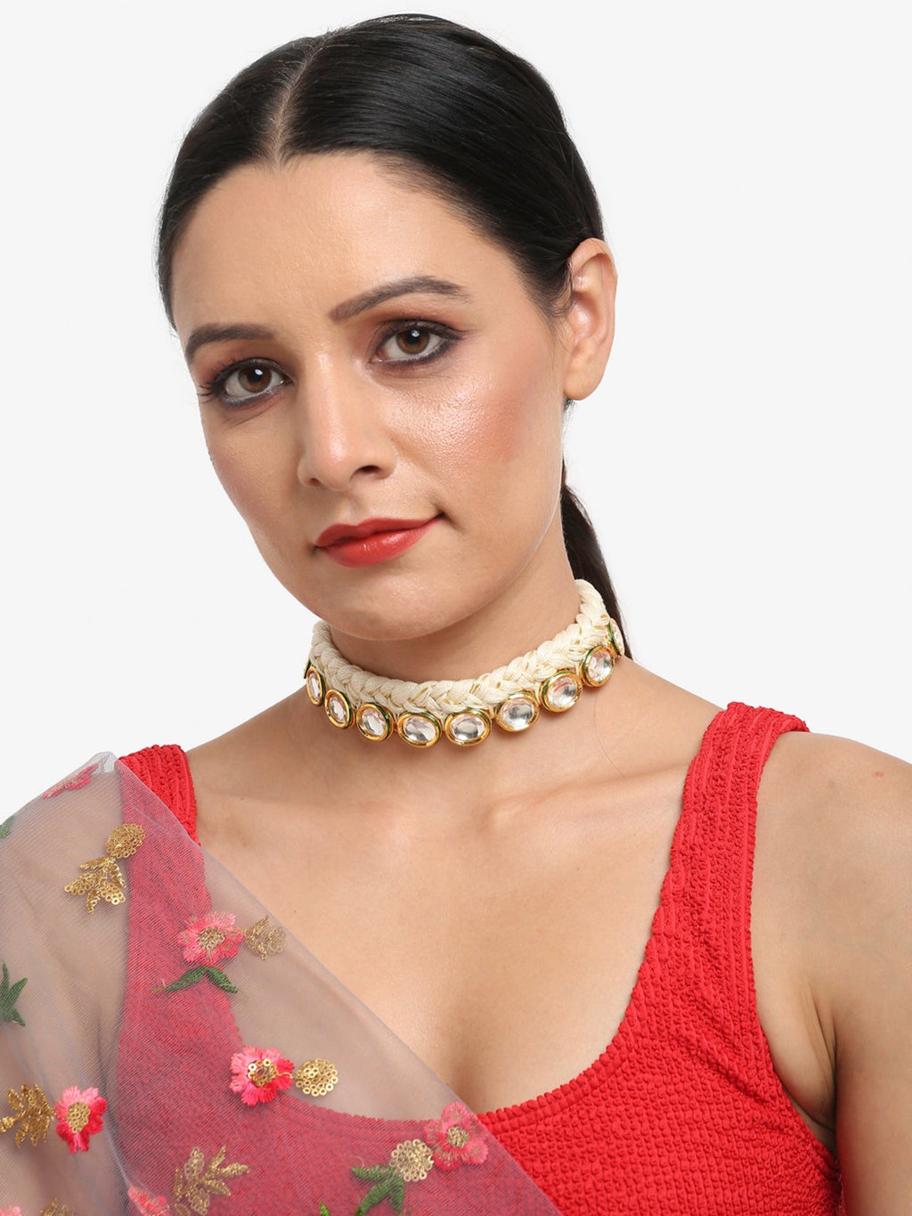Gold-Toned White Gold-Plated Handcrafted Necklace - Ruby Raang - Distacart