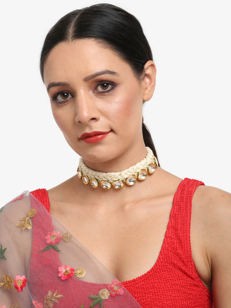 Gold-Toned White Gold-Polished Handcrafted Necklace - Ruby Raang