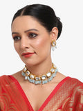 Gold-Plated White Blue Kundan-Studded Pearl Beaded Handcrafted Jewellery Set - Ruby Raang - Distacart