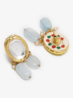 Gold-Plated White Blue Kundan-Studded Pearl Beaded Handcrafted Jewellery Set - Ruby Raang - Distacart