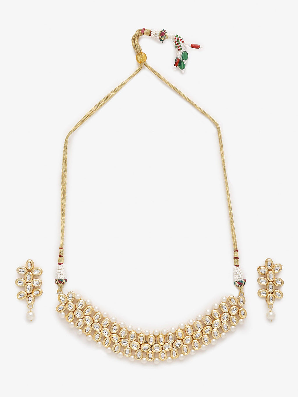 Gold-Plated White Kundan-Studded Pearls Beaded Handcrafted Jewellery Set - Ruby Raang - Distacart