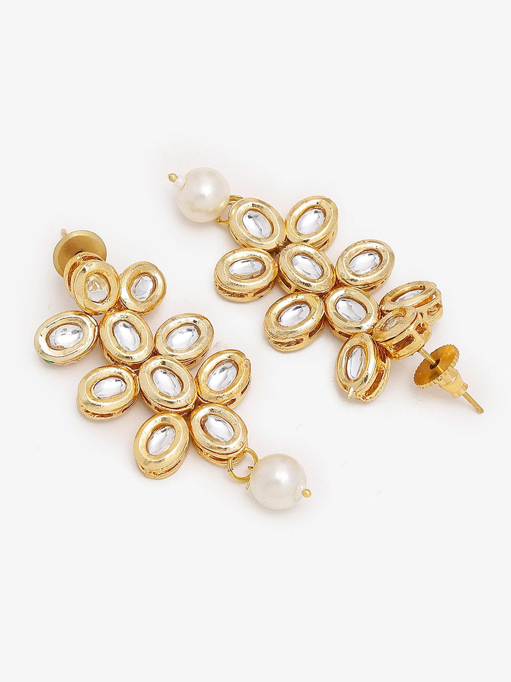 Gold-Plated White Kundan-Studded Pearls Beaded Handcrafted Jewellery Set - Ruby Raang - Distacart