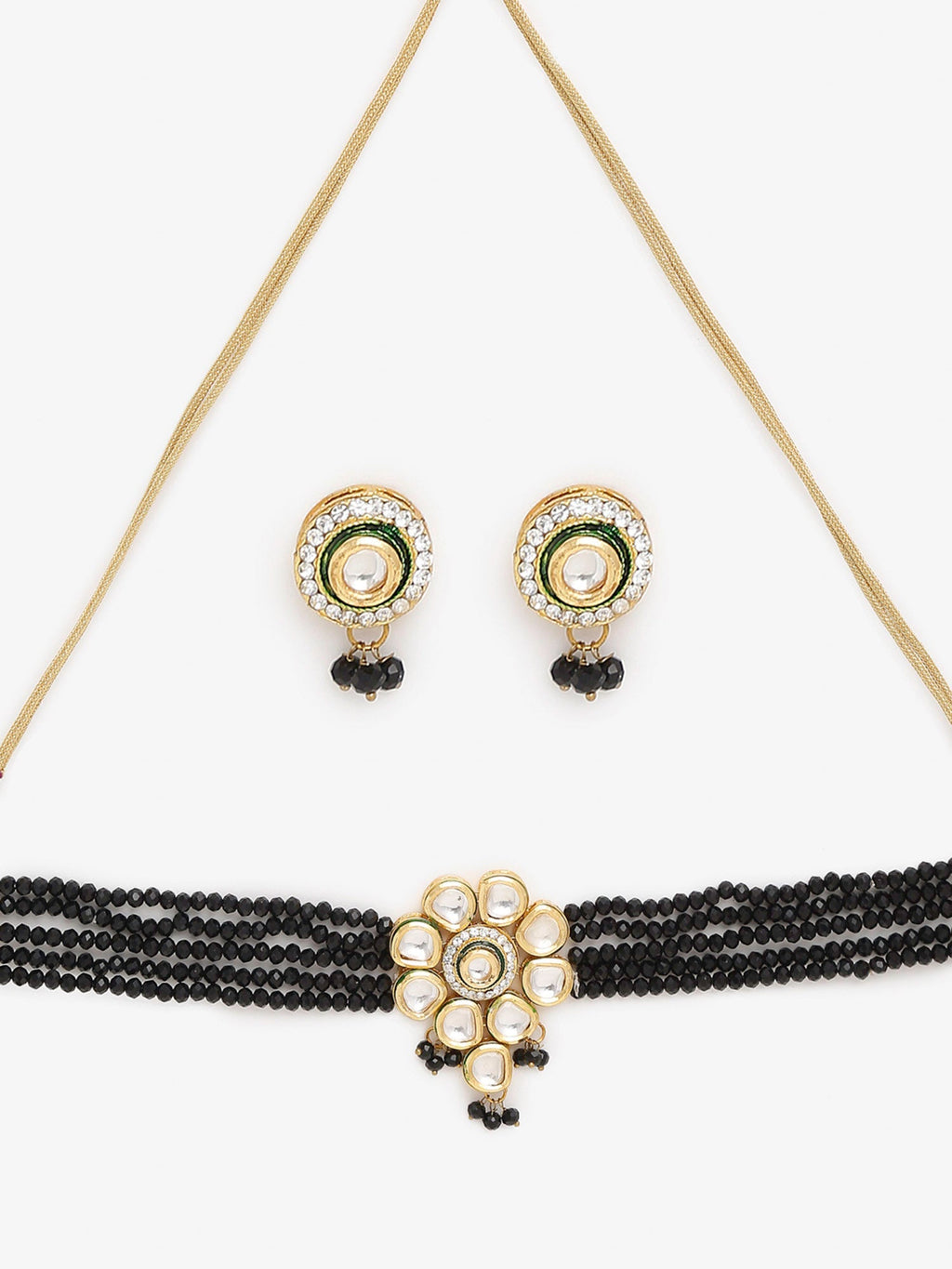 White Black Gold-Plated Kundan-Studded Jewellery Set - Ruby Raang - Distacart