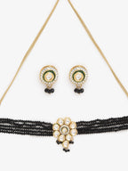 White Black Gold-Plated Kundan-Studded Jewellery Set - Ruby Raang - Distacart