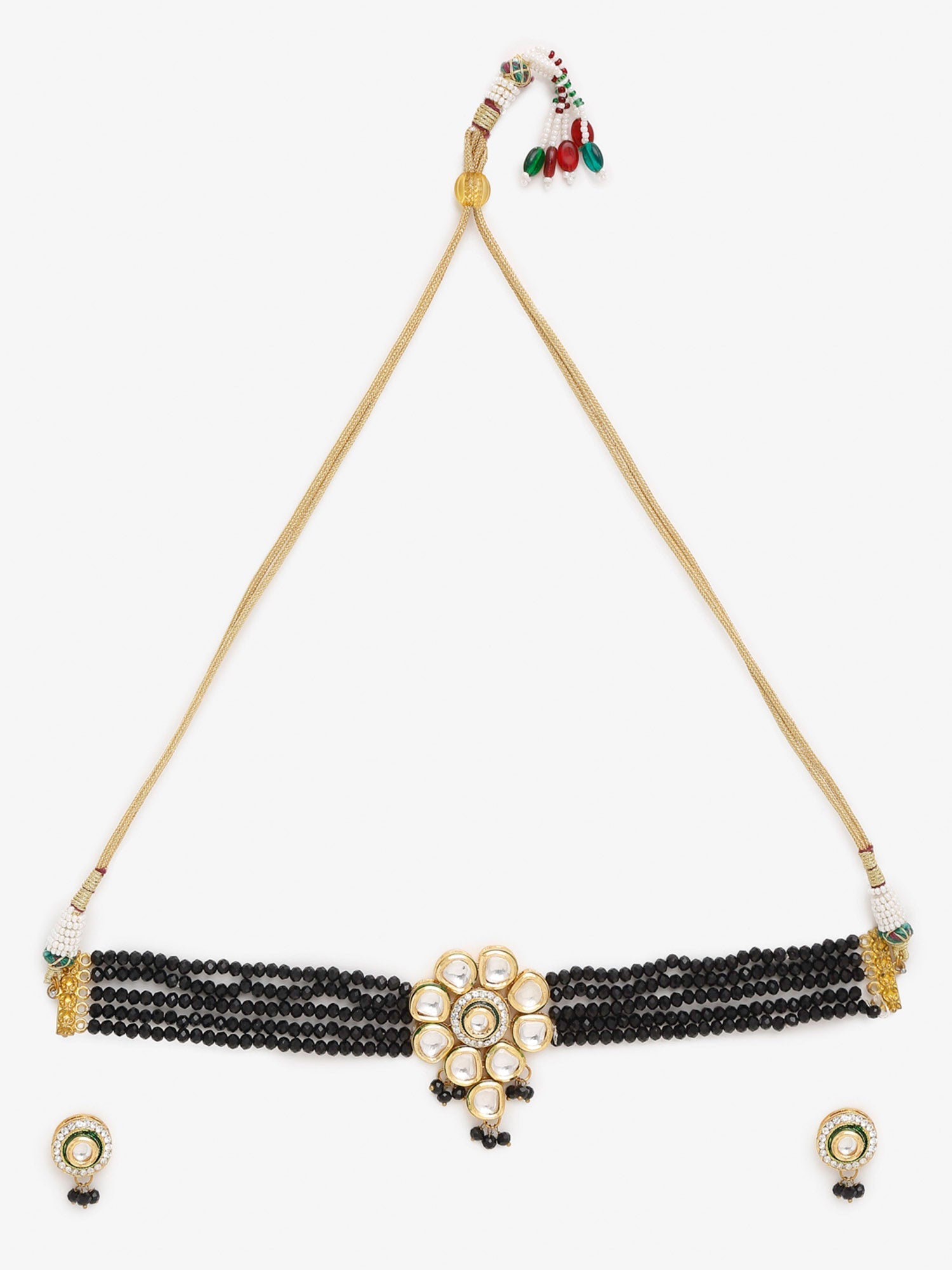 White Black Gold-Plated Kundan-Studded Jewellery Set - Ruby Raang - Distacart