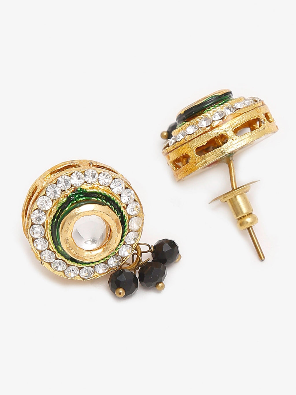 White Black Gold-Plated Kundan-Studded Jewellery Set - Ruby Raang - Distacart