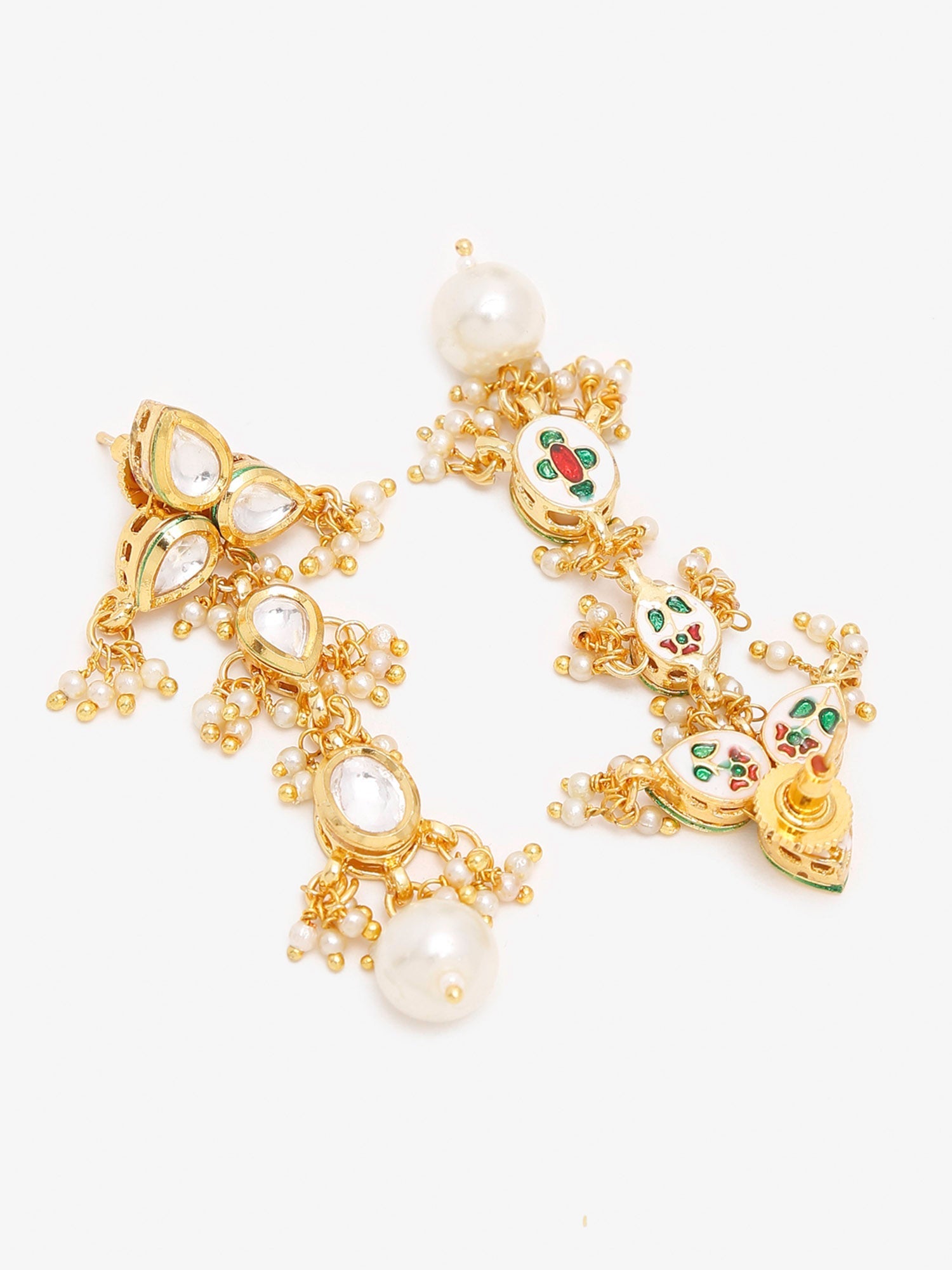 Gold-Plated White Kundan Stone Studded Jewellery Set - Ruby Raang - Distacart