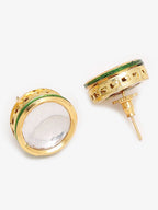 Gold-Plated White Green Stone-Studded Pearls Beaded Handcrafted Jewellery Set - Ruby Raang - Distacart