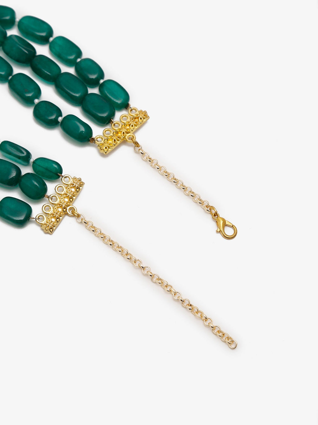 Gold-Toned Green Emerald Gold-Plated Layered Choker - Ruby Raang - Distacart