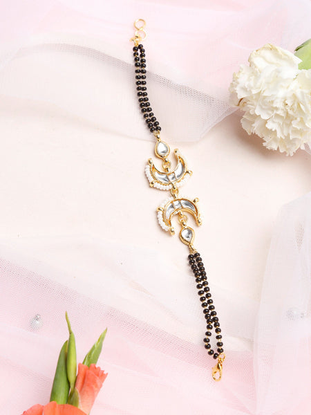 Women's Black Gold-Toned Multistrand Mangalsutra Bracelet - Ruby Raang