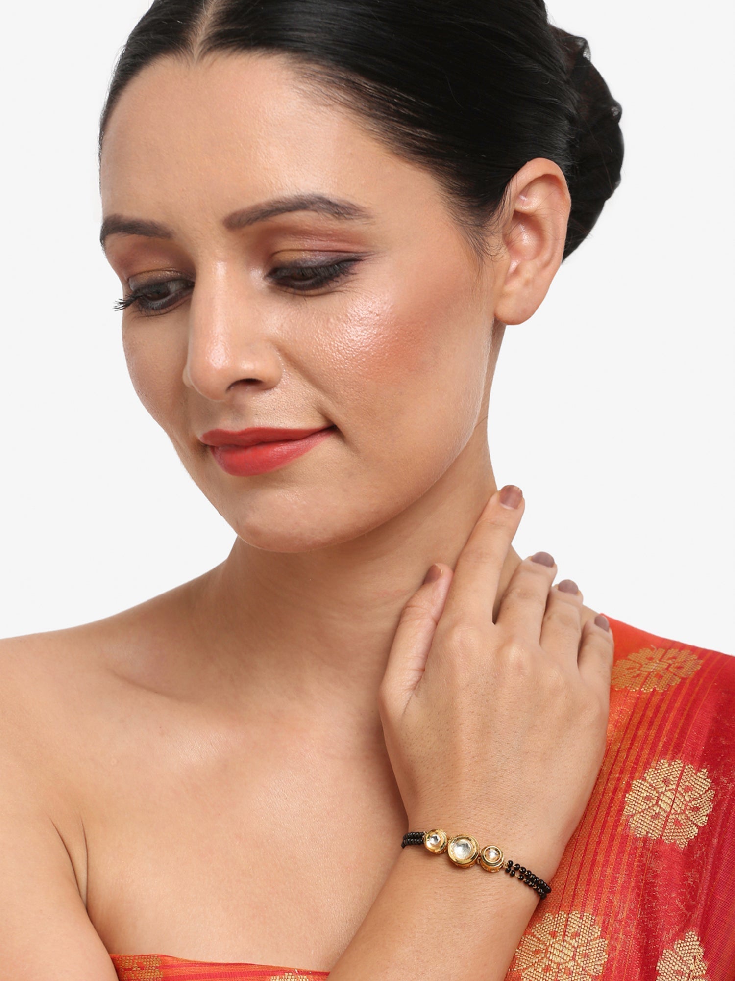 Black Gold-Toned Kundan Mangalsutra Bracelet - Ruby Raang - Distacart