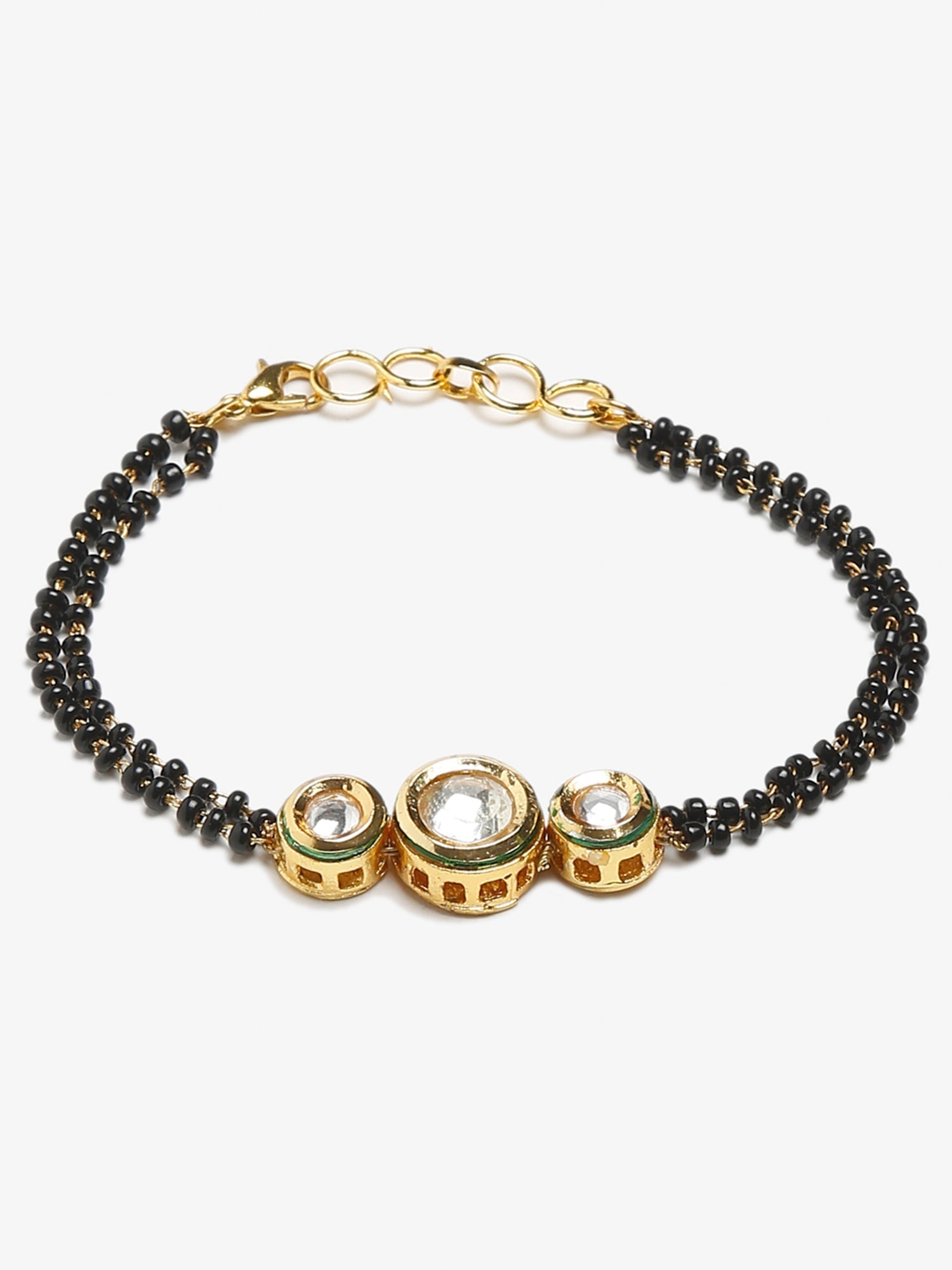 Black Gold-Toned Kundan Mangalsutra Bracelet - Ruby Raang - Distacart