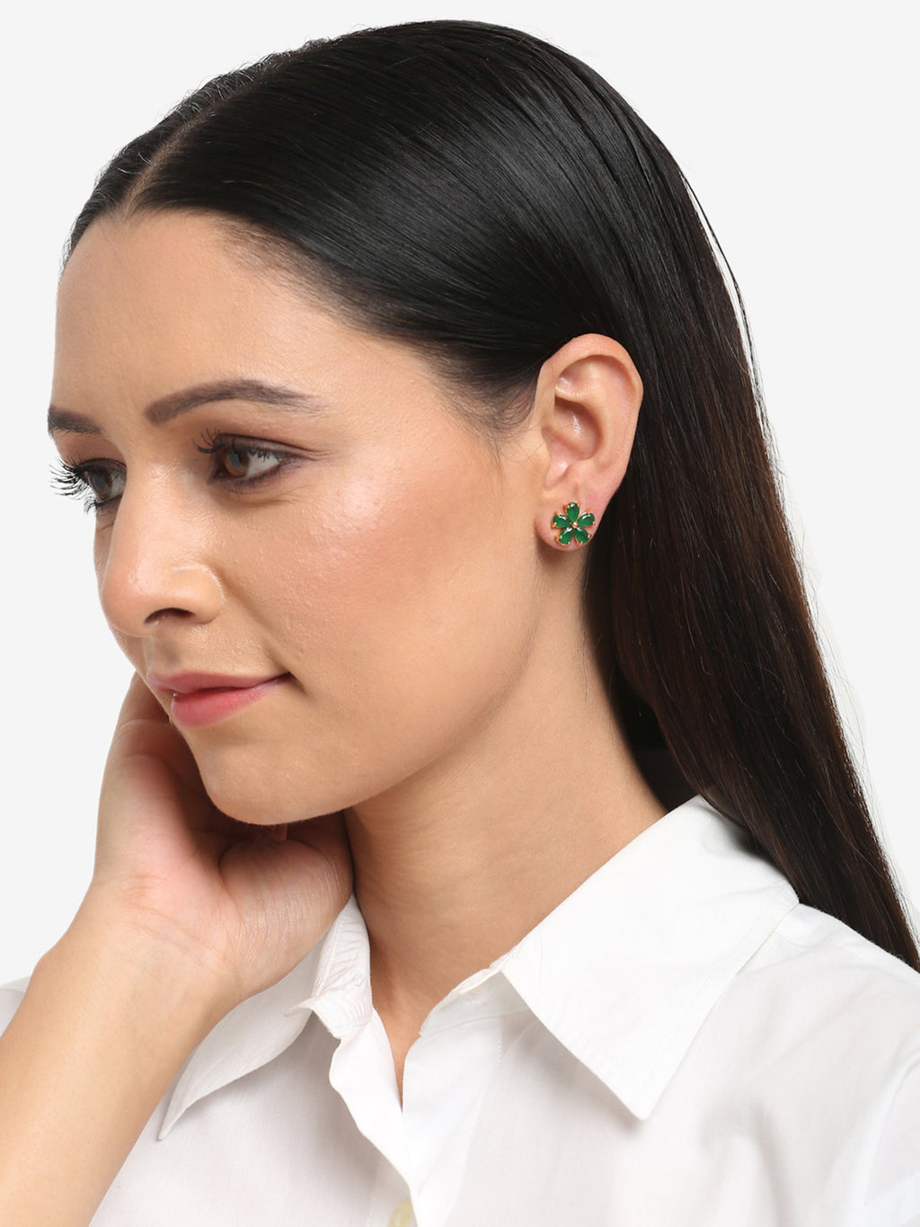 Green Contemporary Studs Earrings - Ruby Raang - Distacart