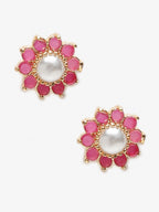 Maroon Gold-Plated Floral Studs Earrings - Ruby Raang - Distacart