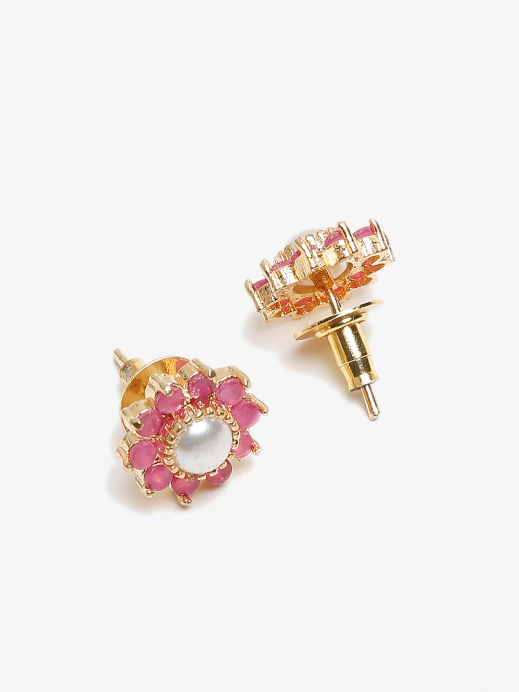 Maroon Gold-Plated Floral Studs Earrings - Ruby Raang - Distacart