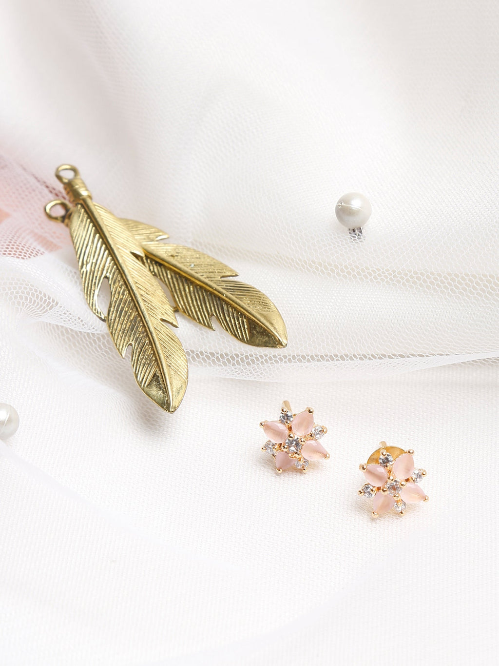 Gold-Plated Pink Floral Studs Earrings - Ruby Raang - Distacart