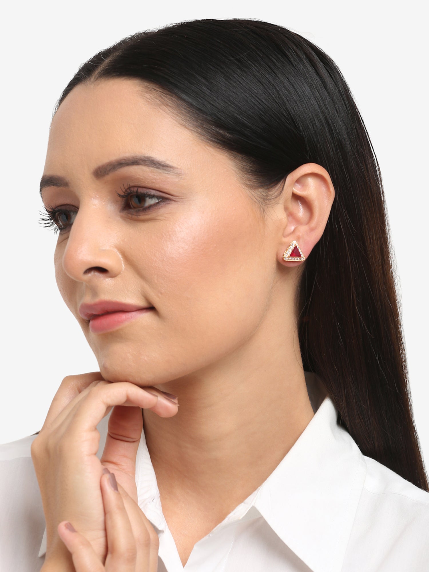 Maroon Contemporary Studs Earrings - Ruby Raang - Distacart