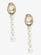 White Kundan Studded Pearls Drop Earrings - Ruby Raang - Distacart