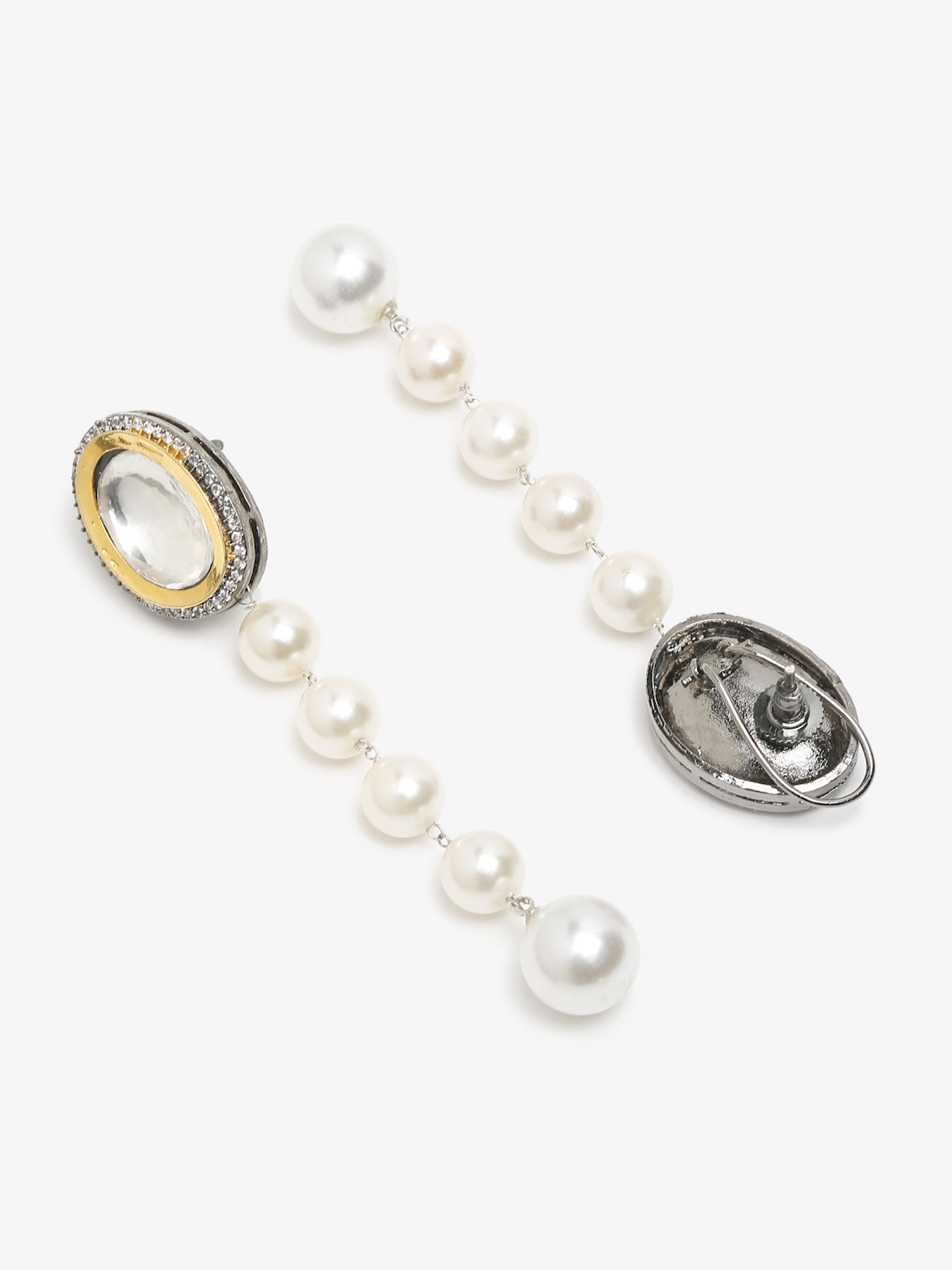 White Kundan Studded Pearls Drop Earrings - Ruby Raang - Distacart