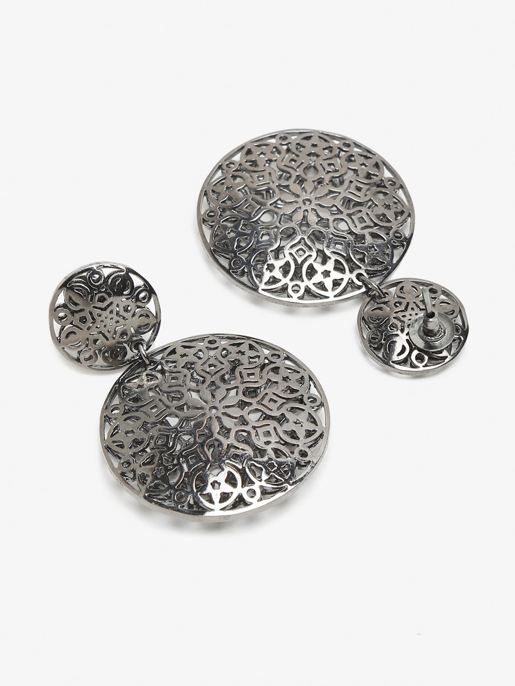 Silver-Toned Circular Drop Earrings - Ruby Raang - Distacart