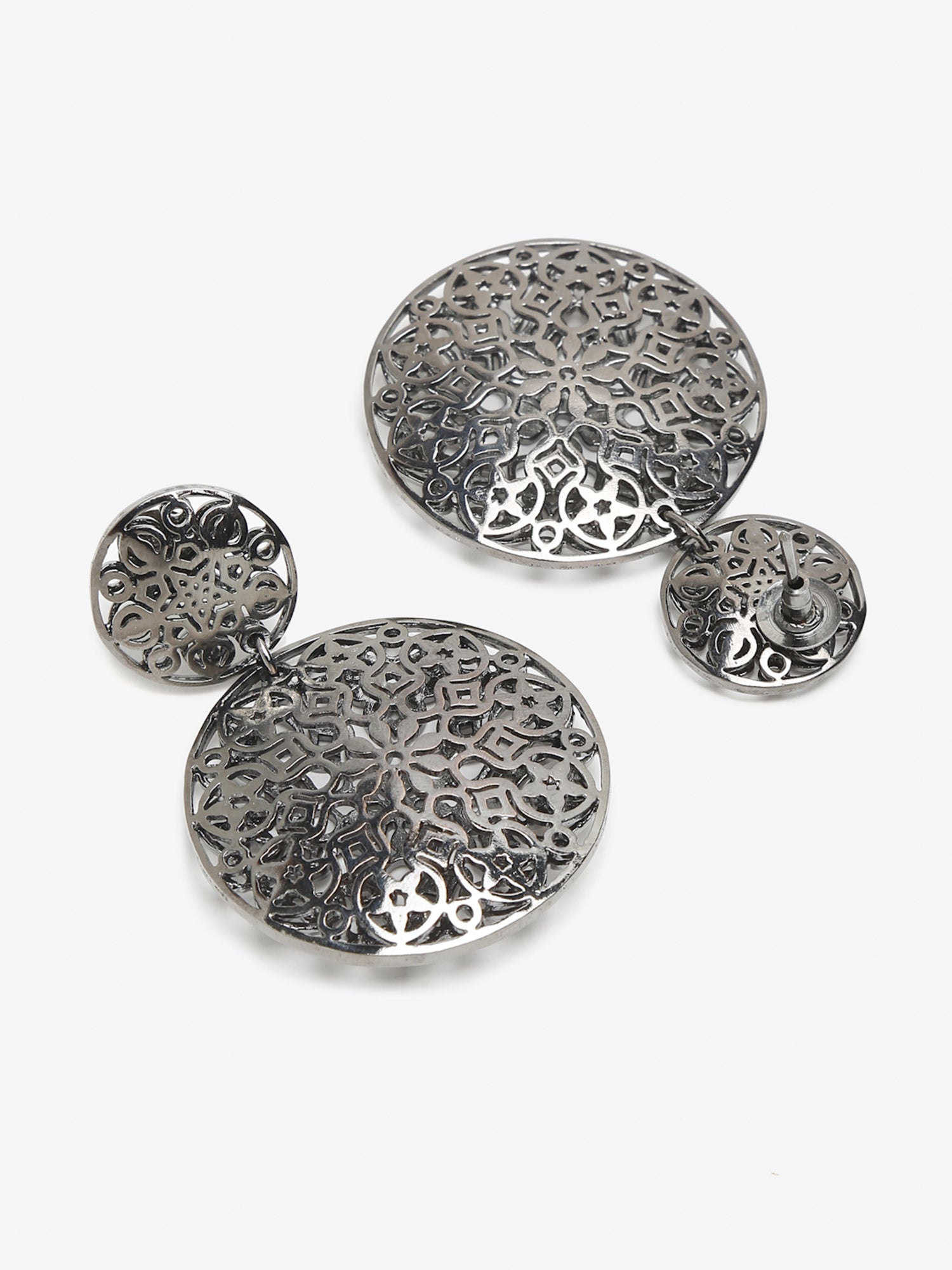 Silver-Toned Circular Drop Earrings - Ruby Raang - Distacart