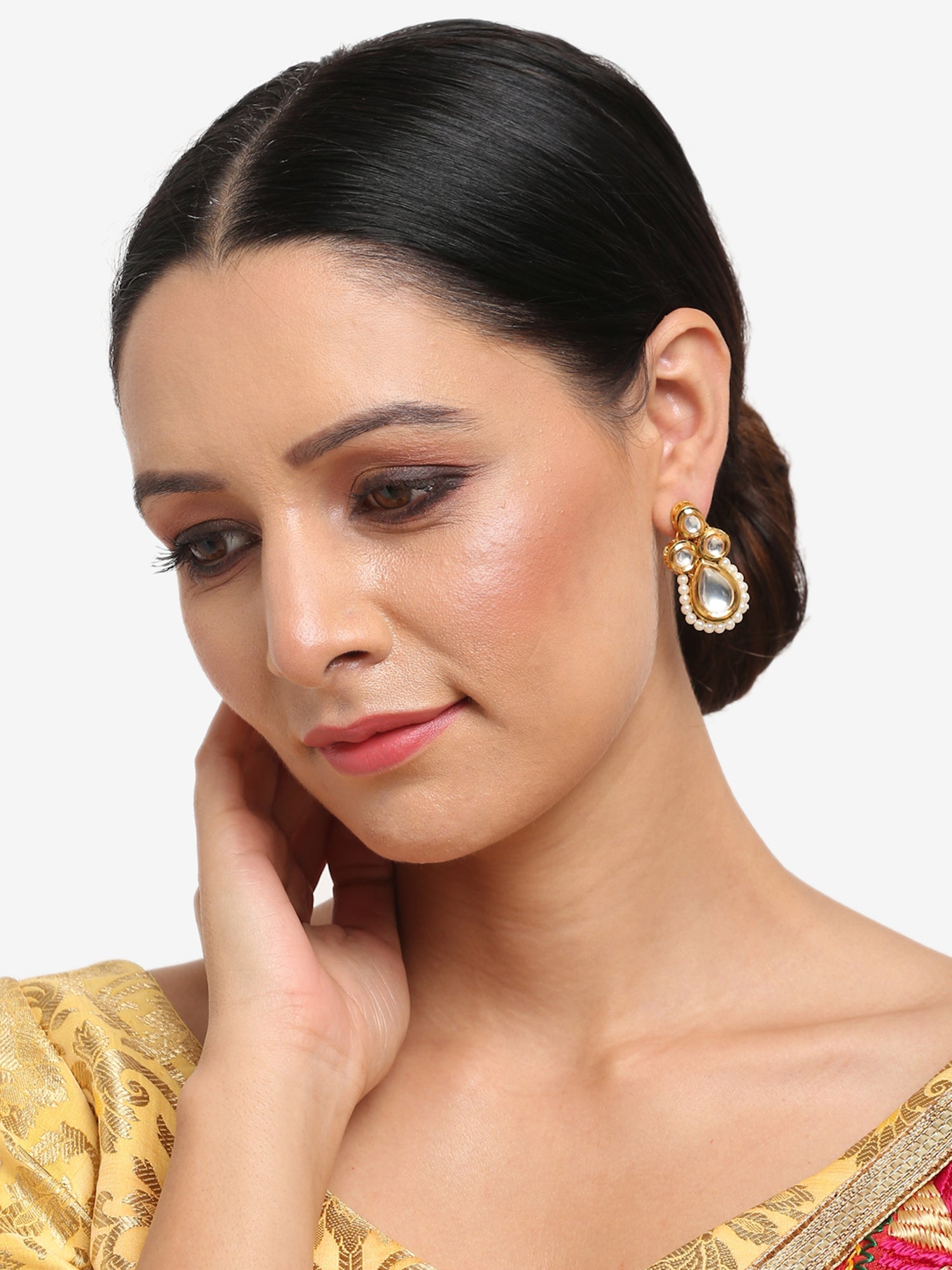 Gold-Toned White Teardrop Shaped Drop Earrings - Ruby Raang - Distacart