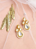 Gold-Toned White Teardrop Shaped Drop Earrings - Ruby Raang - Distacart