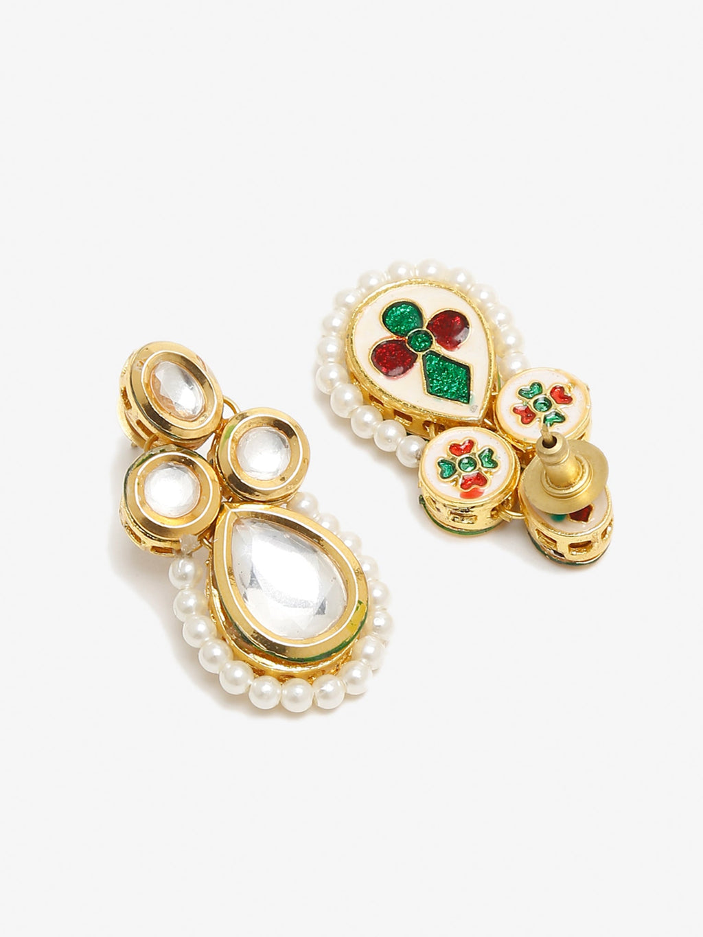 Gold-Toned White Teardrop Shaped Drop Earrings - Ruby Raang - Distacart